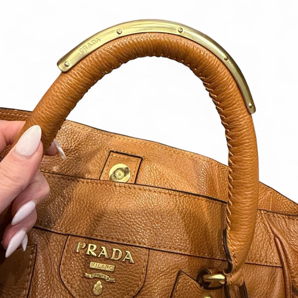 Rare Vintage Prada Vitello Daino Leather Satchel Tote Brown - Picture 12 of 14